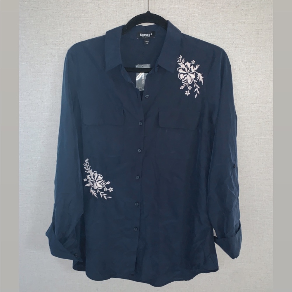 Express Button Up Embroidered Blouse Size M